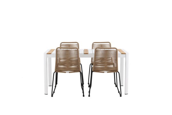 Togo & Lindos matgrupp 1 bord + 4 stolar brun/vit Venture Home