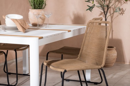 Togo & Lindos matgrupp 1 bord + 4 stolar brun/vit Venture Home