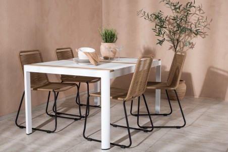 Togo & Lindos matgrupp 1 bord + 4 stolar brun/vit Venture Home