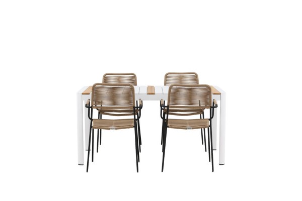 Togo & Lindos matgrupp 1 bord + 4 stolar vit/brun Venture Home