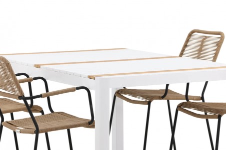 Togo & Lindos matgrupp 1 bord + 4 stolar vit/brun Venture Home