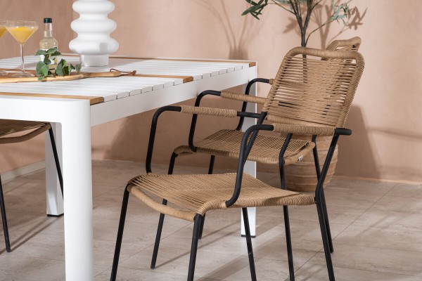 Togo & Lindos matgrupp 1 bord + 4 stolar vit/brun Venture Home