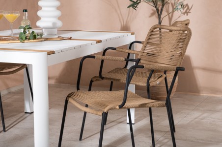 Togo & Lindos matgrupp 1 bord + 4 stolar vit/brun Venture Home