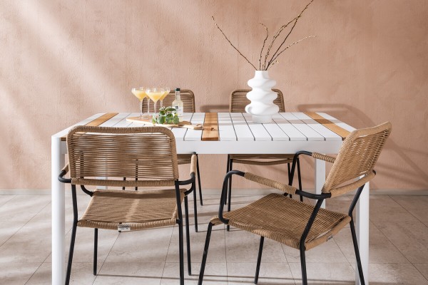 Togo & Lindos matgrupp 1 bord + 4 stolar vit/brun Venture Home