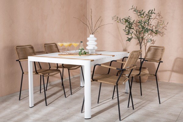 Togo & Lindos matgrupp 1 bord + 4 stolar vit/brun Venture Home