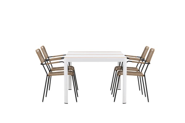 Togo & Lindos matgrupp 1 bord + 4 stolar vit/brun Venture Home
