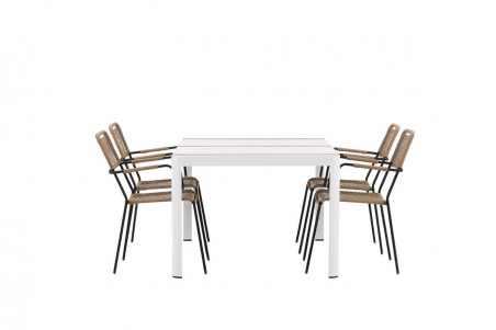 Togo & Lindos matgrupp 1 bord + 4 stolar vit/brun Venture Home