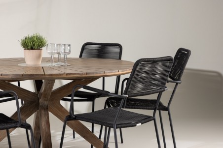 Rosario & Lindos matgrupp 1 bord + 6 stolar svart/brun Venture Home