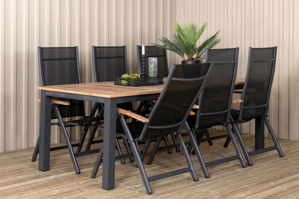 Panama matgrupp 1 bord + 6 stolar svart/natur Venture Home