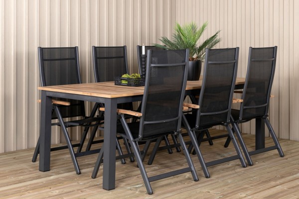 Panama matgrupp 1 bord + 6 stolar svart/natur Venture Home