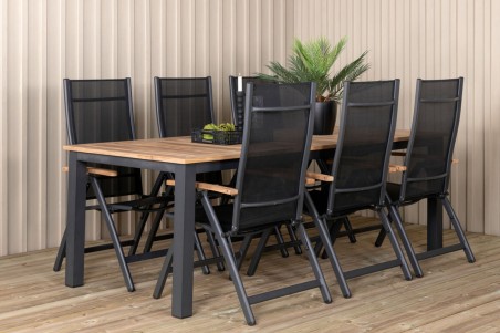 Panama matgrupp 1 bord + 6 stolar svart/natur Venture Home