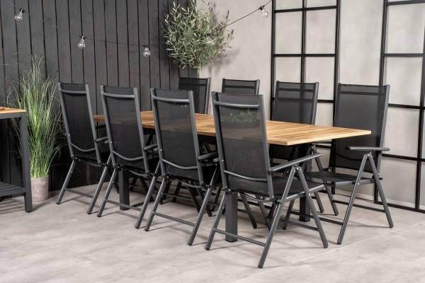 Panama & Break matgrupp 1 bord + 8 stolar svart/natur Venture Home