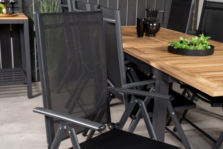 Panama & Break matgrupp 1 bord + 8 stolar svart/natur Venture Home