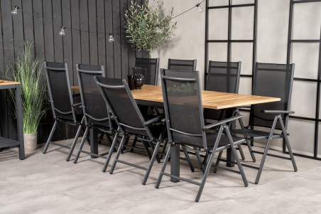 Panama & Break matgrupp 1 bord + 8 stolar svart/natur Venture Home