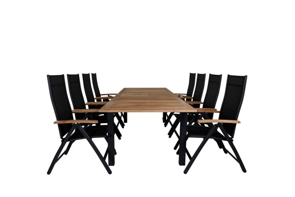Panama matgrupp 1 bord + 8 stolar svart/natur Venture Home