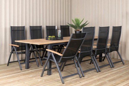 Panama matgrupp 1 bord + 8 stolar svart/natur Venture Home