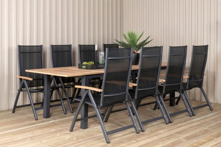 Panama matgrupp 1 bord + 8 stolar svart/natur Venture Home