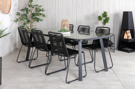 Paola & Lindos matgrupp 1 bord + 6 stolar svart Venture Home