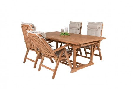 Kenya matgrupp 1 bord + 4 pos.stolar teak/natur Venture Home
