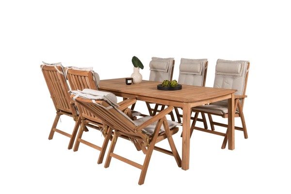Kenya matgrupp 1 bord + 6 pos.stolar teak/natur Venture Home