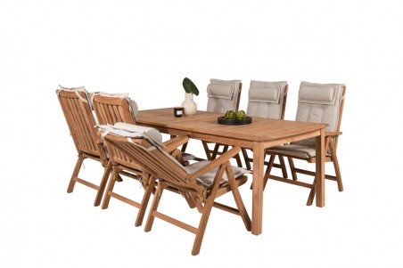 Kenya matgrupp 1 bord + 6 pos.stolar teak/natur Venture Home