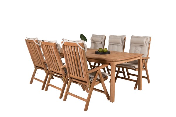 Kenya matgrupp 1 bord + 6 pos.stolar teak/natur Venture Home