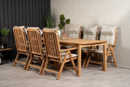 Kenya matgrupp 1 bord + 6 pos.stolar teak/natur Venture Home
