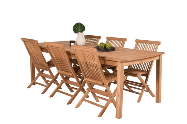Kenya matgrupp 1 bord + 6 stolar teak/natur Venture Home