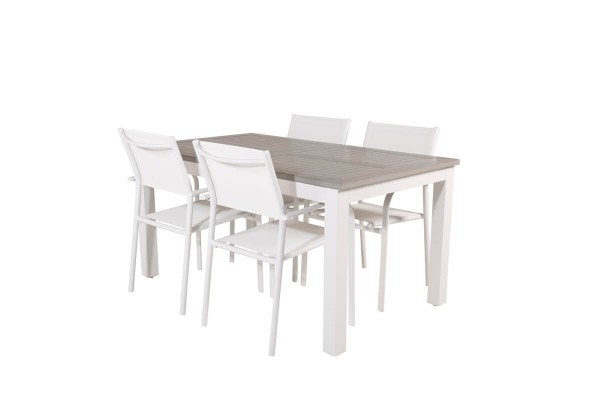 Albany & Santorini matgrupp 1 bord + 4 stolar vit/grå Venture Home