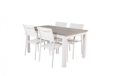 Albany & Santorini matgrupp 1 bord + 4 stolar vit/grå Venture Home