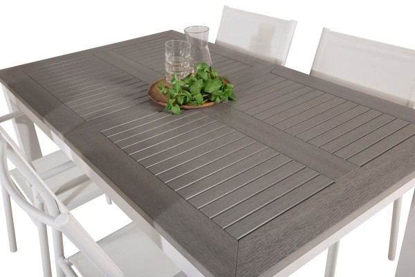 Albany & Santorini matgrupp 1 bord + 4 stolar vit/grå Venture Home