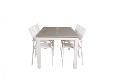 Albany & Santorini matgrupp 1 bord + 4 stolar vit/grå Venture Home