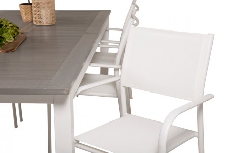 Albany & Santorini matgrupp 1 bord + 6 stolar grå/vit Venture Home