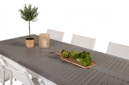 Albany & Santorini matgrupp 1 bord + 6 stolar grå/vit Venture Home