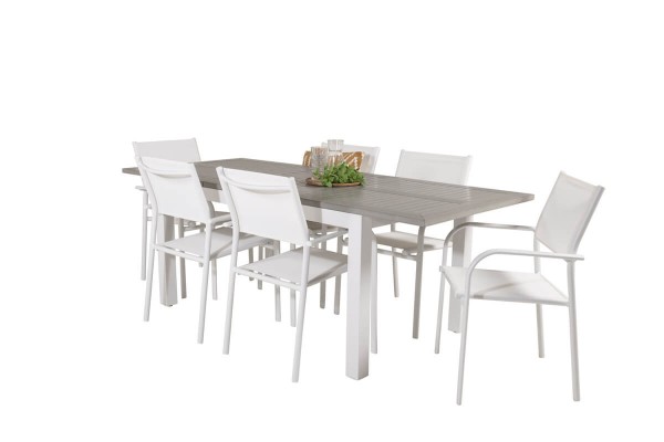 Albany & Santorini matgrupp 1 bord + 6 stolar vit/grå Venture Home