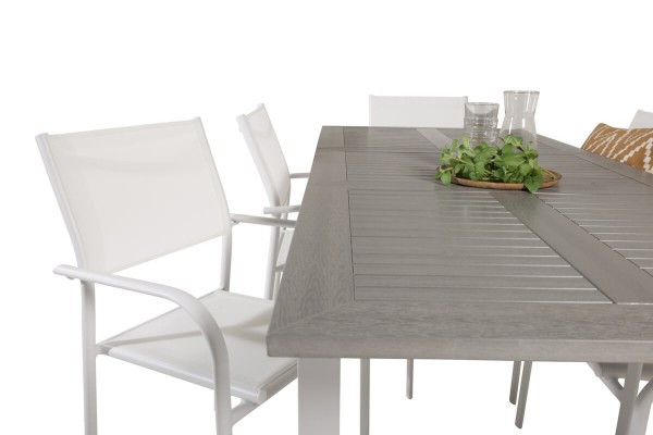 Albany & Santorini matgrupp 1 bord + 6 stolar vit/grå Venture Home