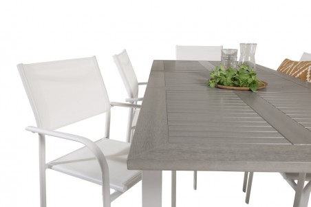 Albany & Santorini matgrupp 1 bord + 6 stolar vit/grå Venture Home