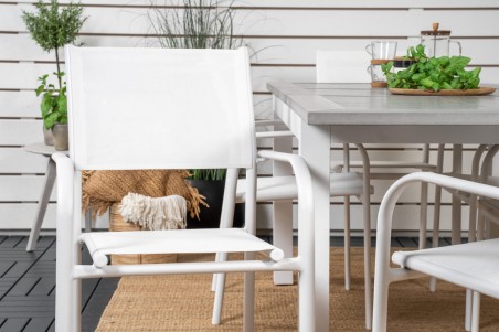 Albany & Santorini matgrupp 1 bord + 6 stolar vit/grå Venture Home