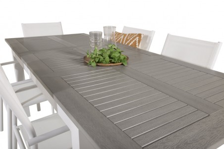 Albany & Santorini matgrupp 1 bord + 6 stolar vit/grå Venture Home