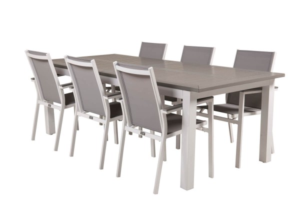 Albany & Parma matgrupp 1 bord + 6 stolar vit/grå Venture Home