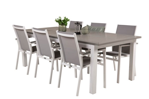 Albany & Parma matgrupp 1 bord + 6 stolar vit/grå Venture Home