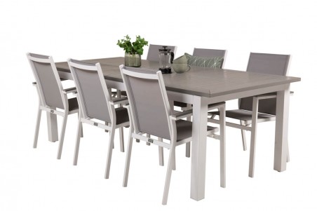 Albany & Parma matgrupp 1 bord + 6 stolar vit/grå Venture Home