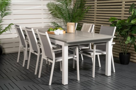 Albany & Parma matgrupp 1 bord + 6 stolar vit/grå Venture Home