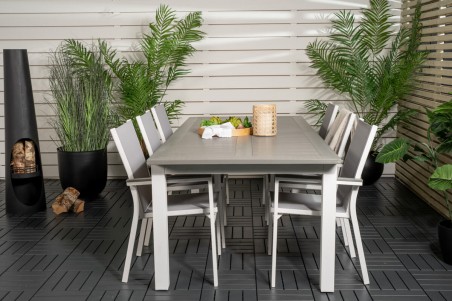 Albany & Parma matgrupp 1 bord + 6 stolar vit/grå Venture Home