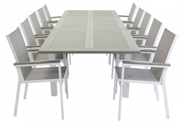 Albany & Parma matgrupp 1 bord + 10 stolar vit/grå Venture Home