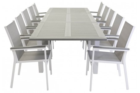 Albany & Parma matgrupp 1 bord + 10 stolar vit/grå Venture Home