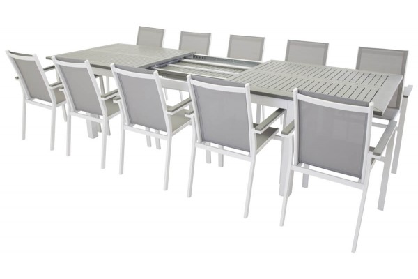 Albany & Parma matgrupp 1 bord + 10 stolar vit/grå Venture Home