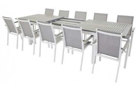 Albany & Parma matgrupp 1 bord + 10 stolar vit/grå Venture Home