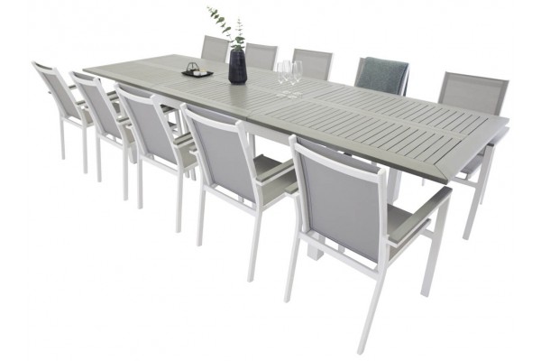 Albany & Parma matgrupp 1 bord + 10 stolar vit/grå Venture Home