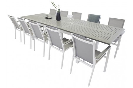 Albany & Parma matgrupp 1 bord + 10 stolar vit/grå Venture Home